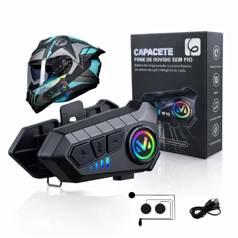 Fone Capacete V10 de Ouvido Moto Bluetooth Intercomunicador | Controle de Voz e Resistente à Água