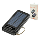Carregador Portátil Solar 20000mAh Power Bank com Cabos Embutidos Display Digital USB Rápido