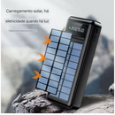 Carregador Portátil Solar 20000mAh Power Bank com Cabos Embutidos Display Digital USB Rápido